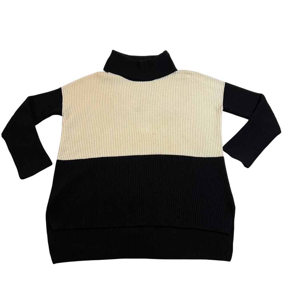 Vince Color Block Ribbed Knit Turtleneck Sweater Size S Relaxed Wool Cashmere
